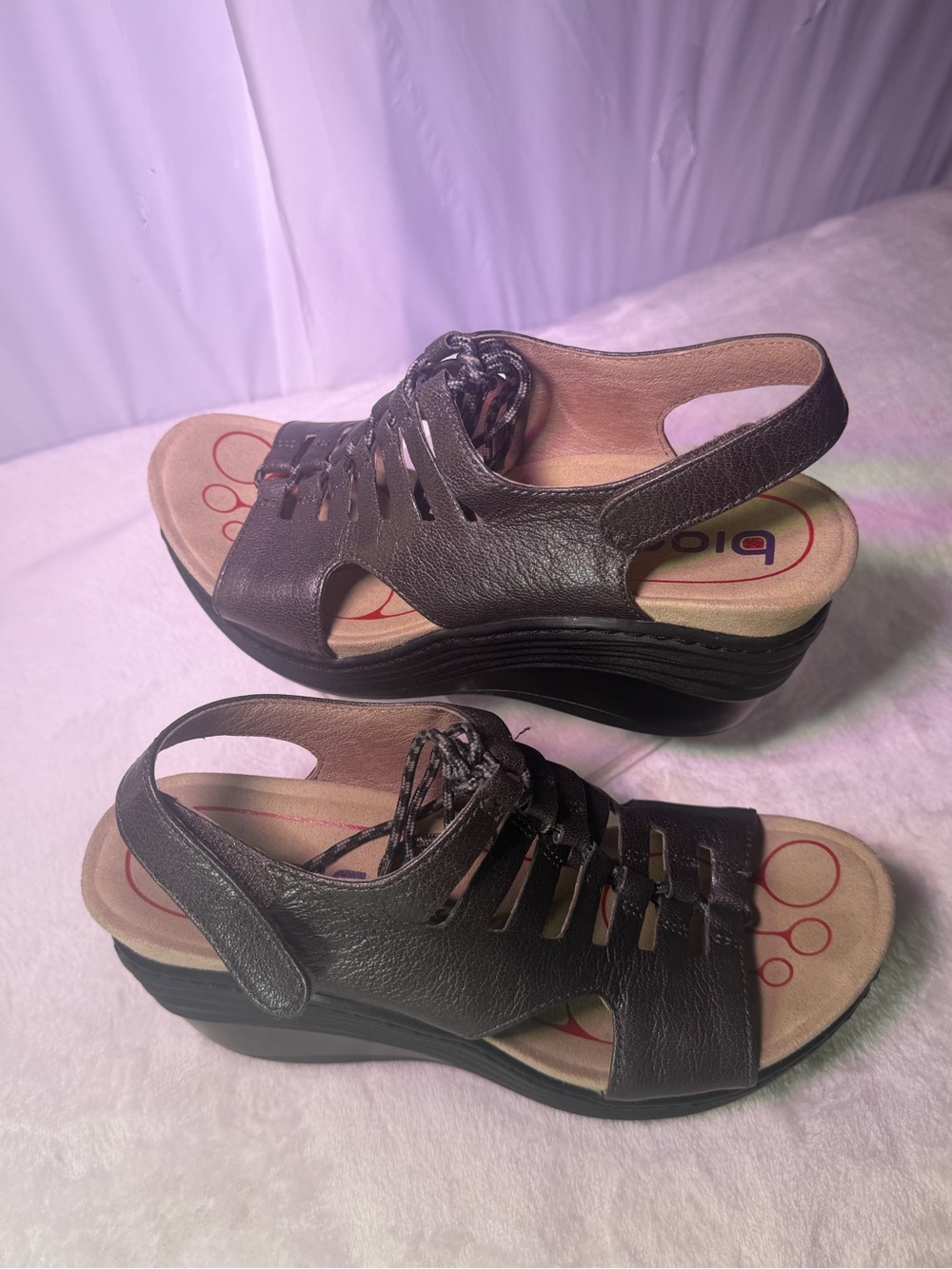 Bionica Black Lace-Up Platform Wedge Sandals - Picture 3 of 10